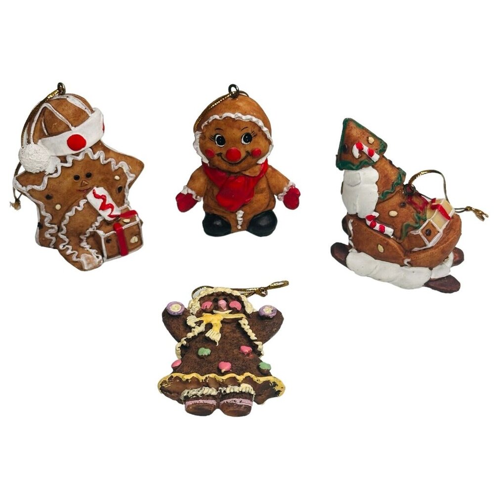Vintage Gingerbread Christmas Ornaments Lot of 4 Sled Star Man